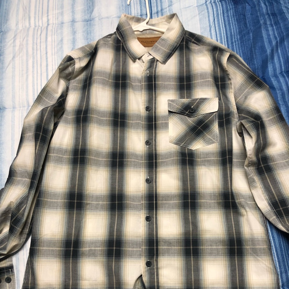 Mens Clear Water Outfitters Long Sleeve Medium Plaid Casual Dress Shirt